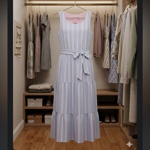 Chenault Girl Blue & White Striped Tiered Maxi Dress - Girls 10